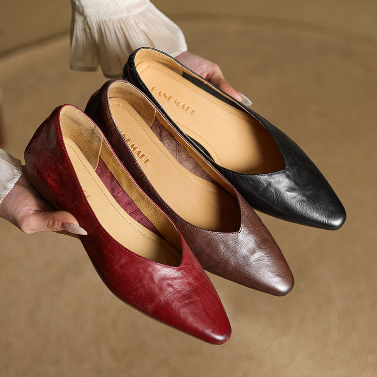 Pointed Toe V Cut Slip On Flats