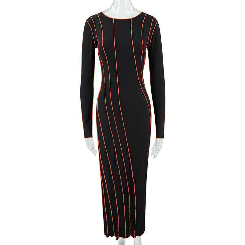 Contrast Lettuce Trim Crew Neck Long Sleeve Bodycon Midi Dress 5