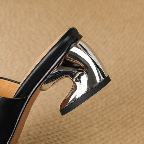 Square Open Toe Sculpted Heel Mules