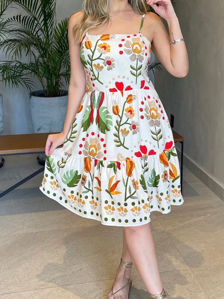 Floral Print Spaghetti Strap Ruffle Hem A-Line Mini Sundress 2