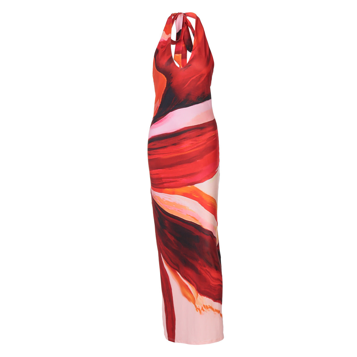 Women Clothing Summer Sexy Print Backless Slit Lace up Dress