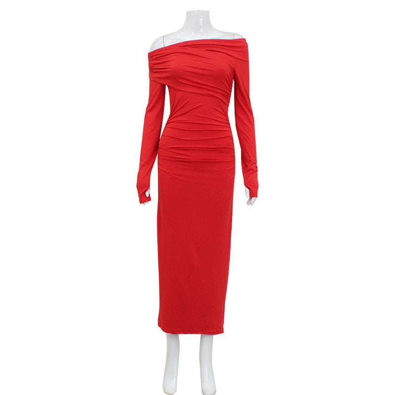 Off Shoulder Wrap Ruched Long Sleeve Bodycon Midi Dress 2