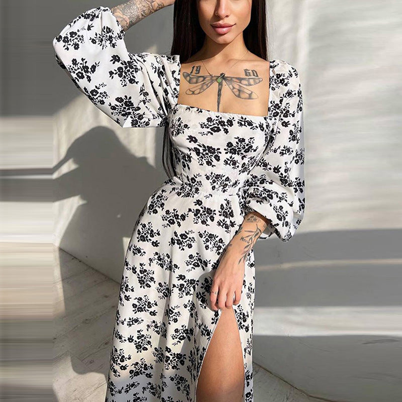 Early Autumn Women Clothing Street Sexy Slit Midi Dress Casual Dress