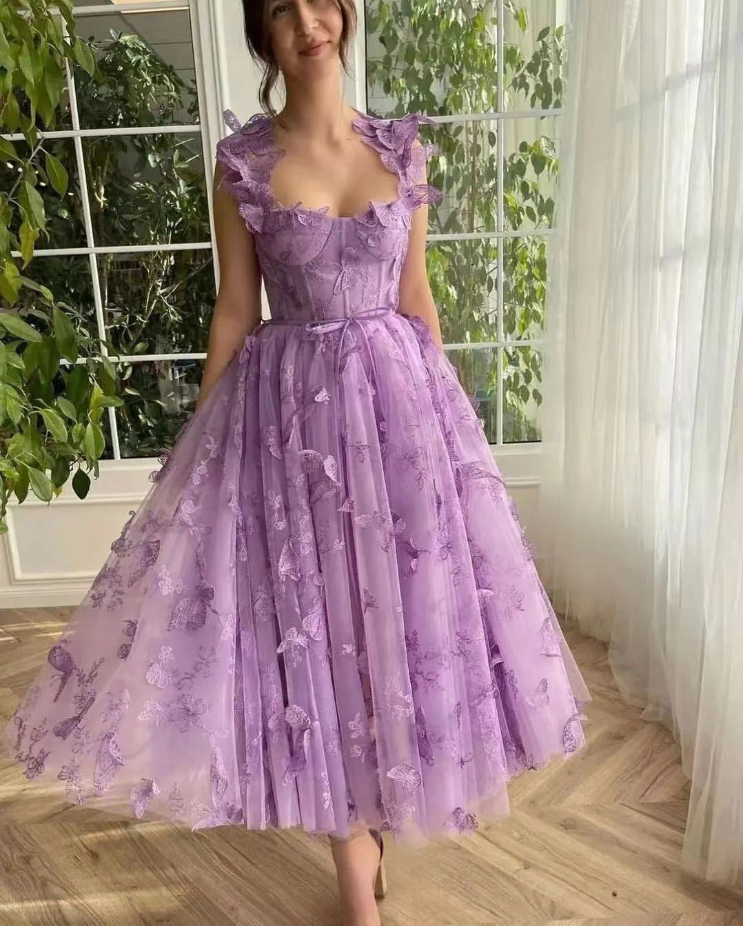 Wedding Tulle Spaghetti Straps Sleeveless High Slit Bridal Dress - View 6