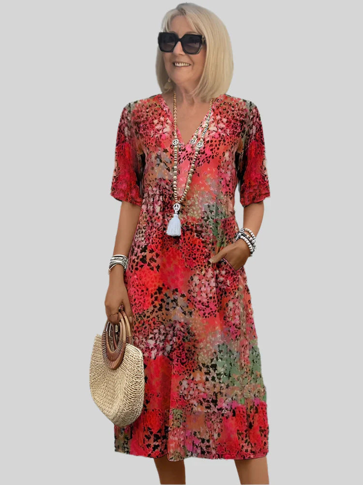 V-Neck Short Sleeve Tiered Midi Dress 7