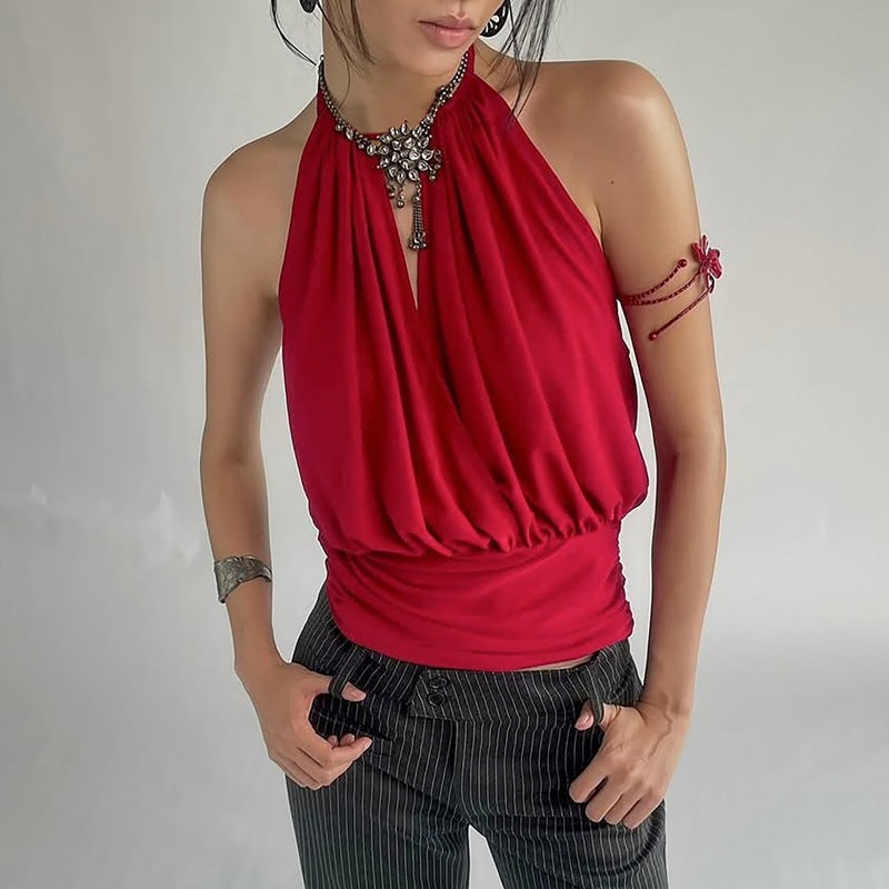 Sexy Deep V Plunge Small Vest Women Spring Waist Controlled Backless Solid Color Tied Small Tube Top