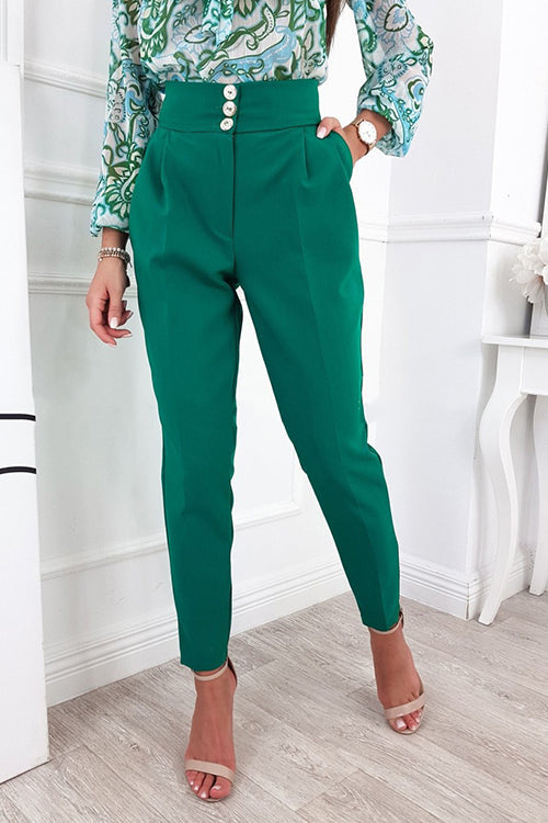 Button High Waist Trouser Pants