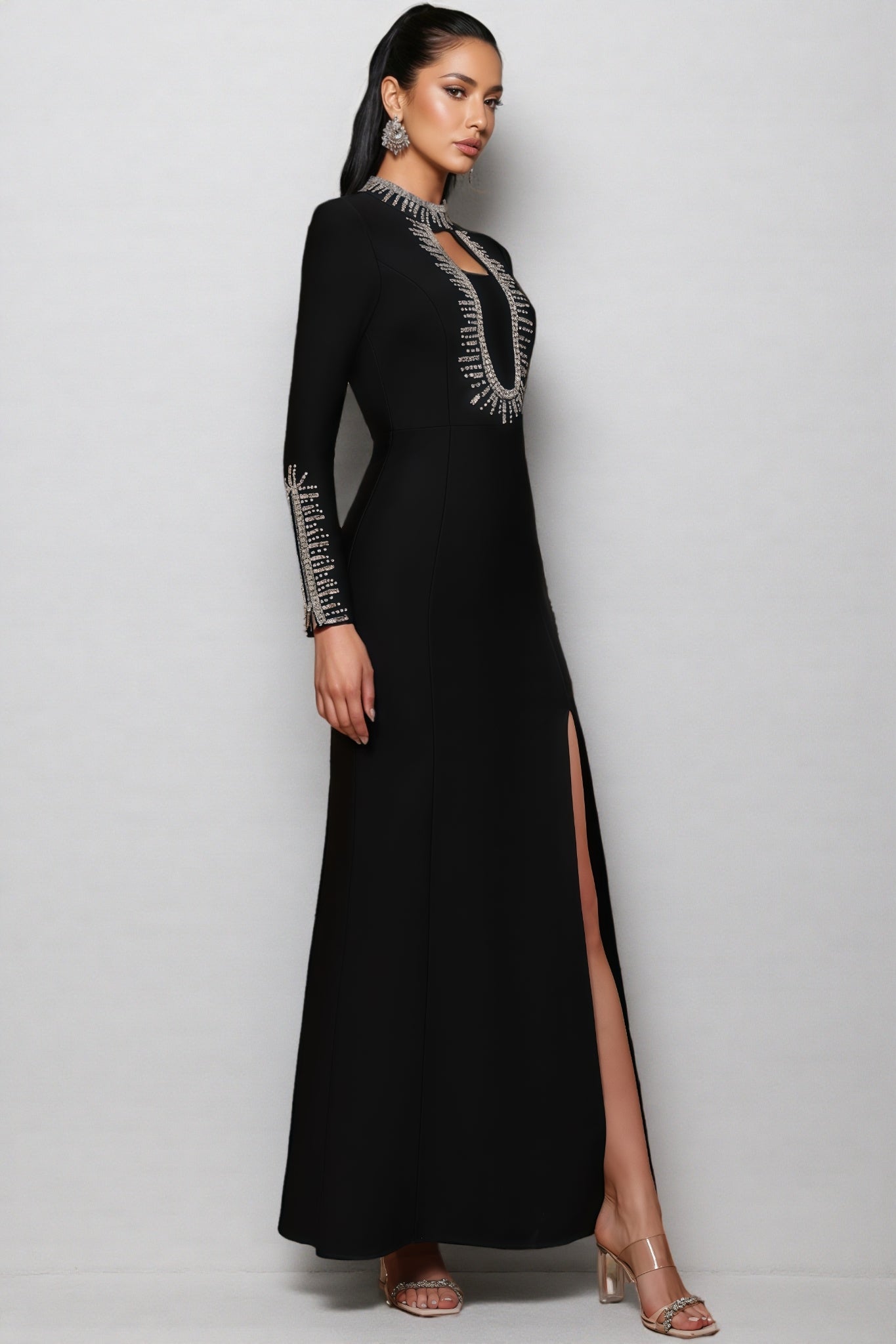 Nyred Black Sequined High Split Maxi Dress - View 6