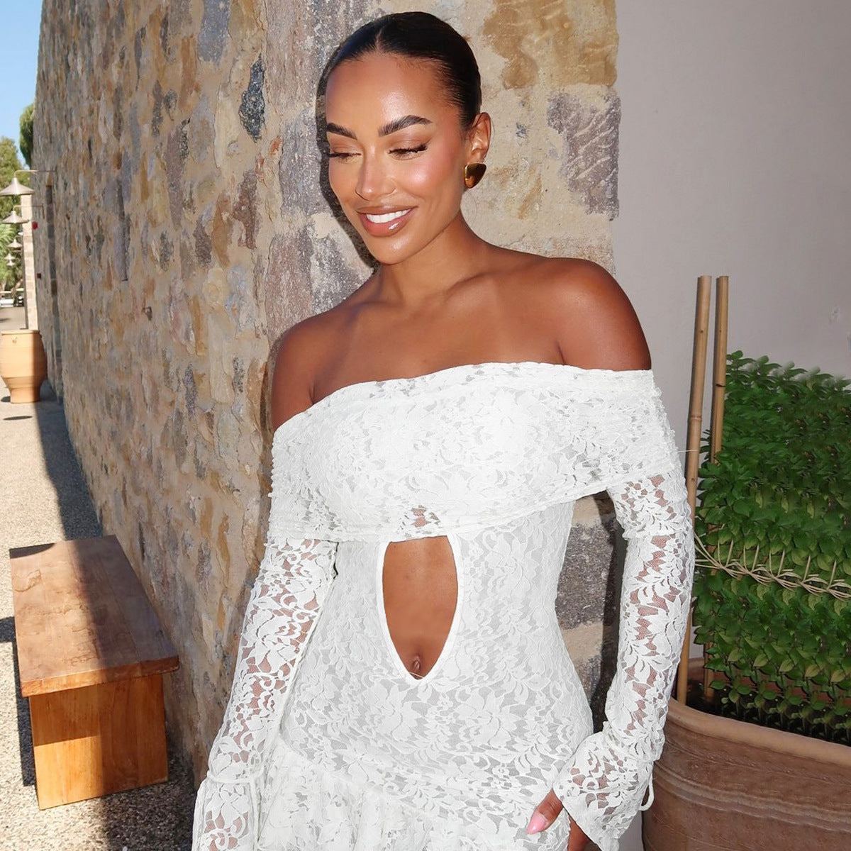 Cutout Lace Long Sleeve Dress - View 2