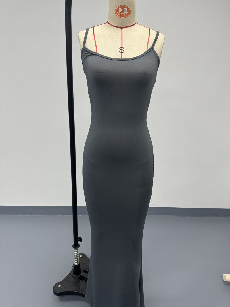 Scoop Neck Spaghetti Strap Bodycon Mermaid Maxi Dress 48
