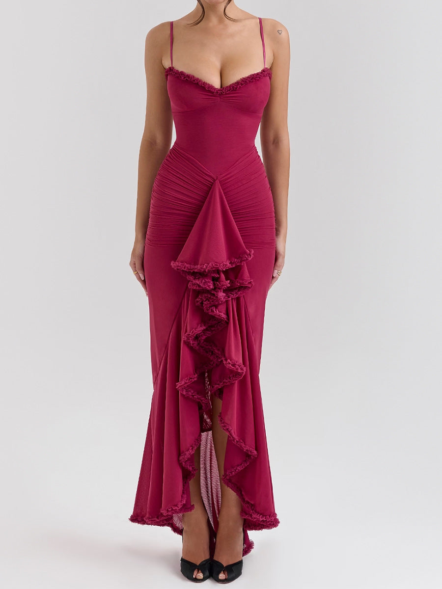 Early Autumn Wear High Grade Mesh Camisole Pleated Dress - View 4