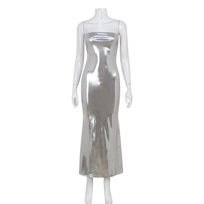 Strapless Tube Satin Look Bodycon Midi Dress 3