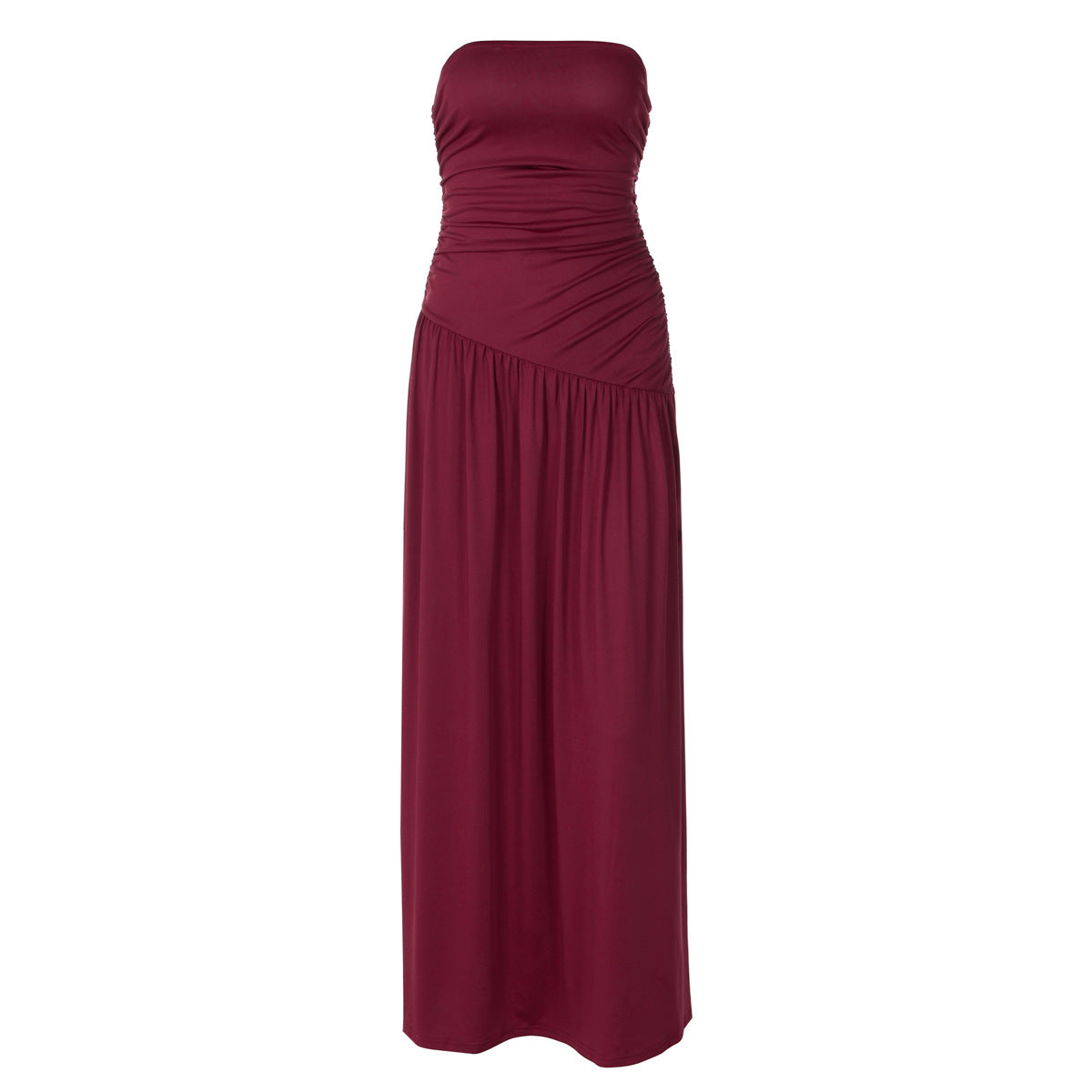 Women Clothing Summer Solid Color Tube Top off Neck Sleeveless Cold Shoulder Maxi Dress