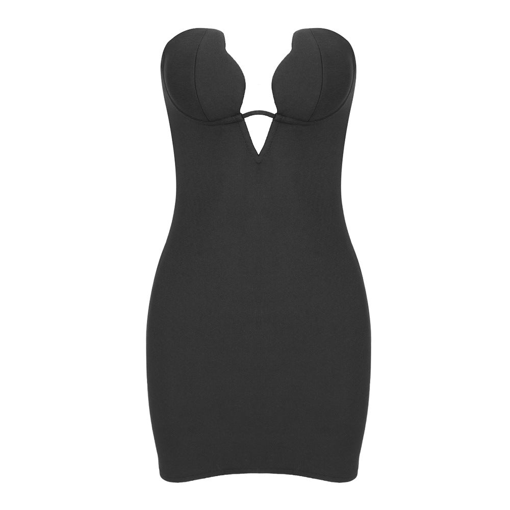 Velvet Strapless Deep V-Neck Wired Plunge Bodycon Maxi Gown