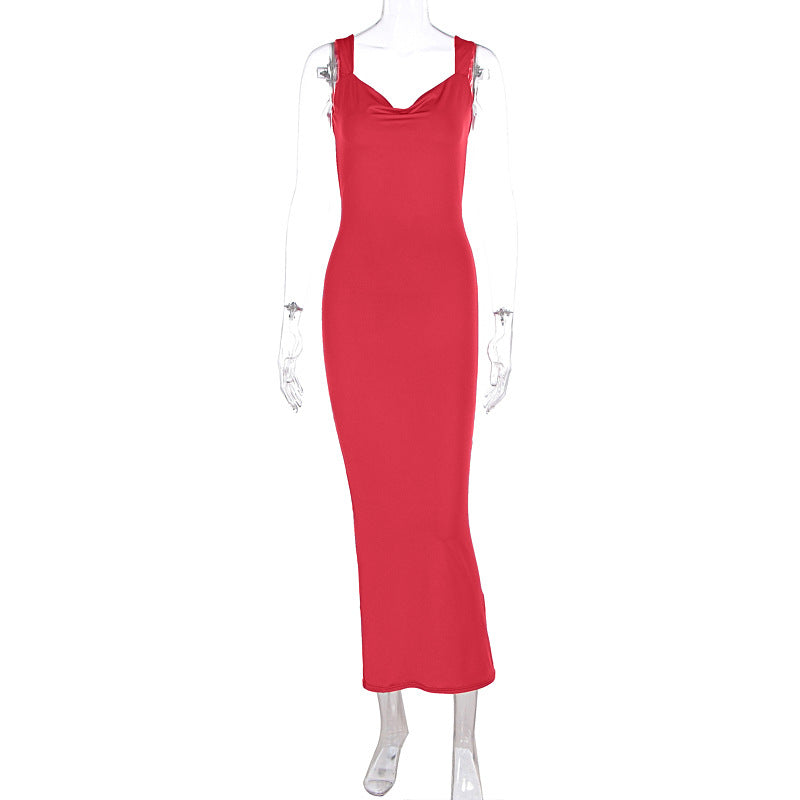 Cowl Neck Wide Strap Sleeveless Bodycon Mermaid Maxi Dress 2