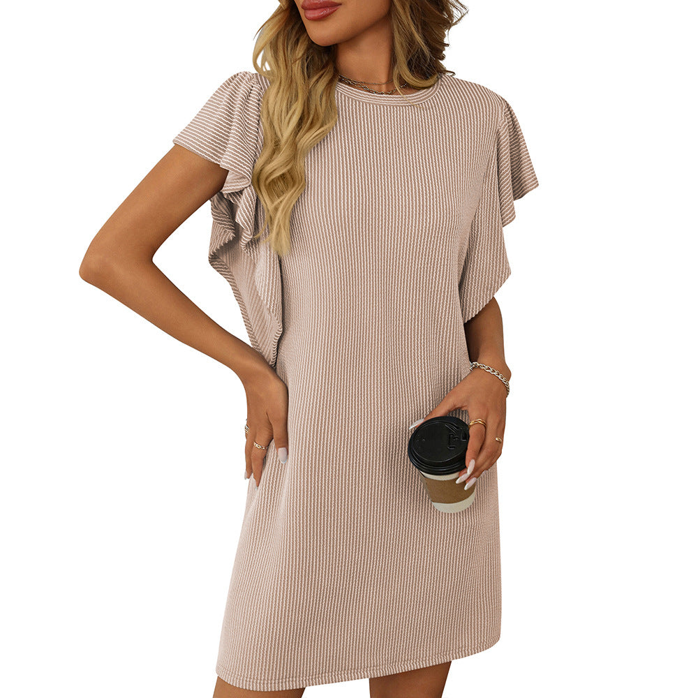 Ribbed Knit Crew Neck Ruffle Sleeve Shift Mini Dress 5