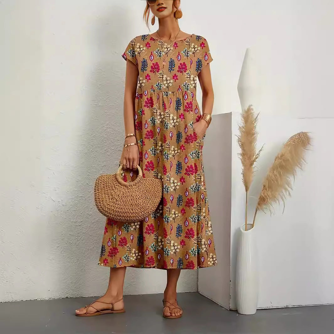 Floral Short Sleeve Tiered Pocket Maxi Dress 2