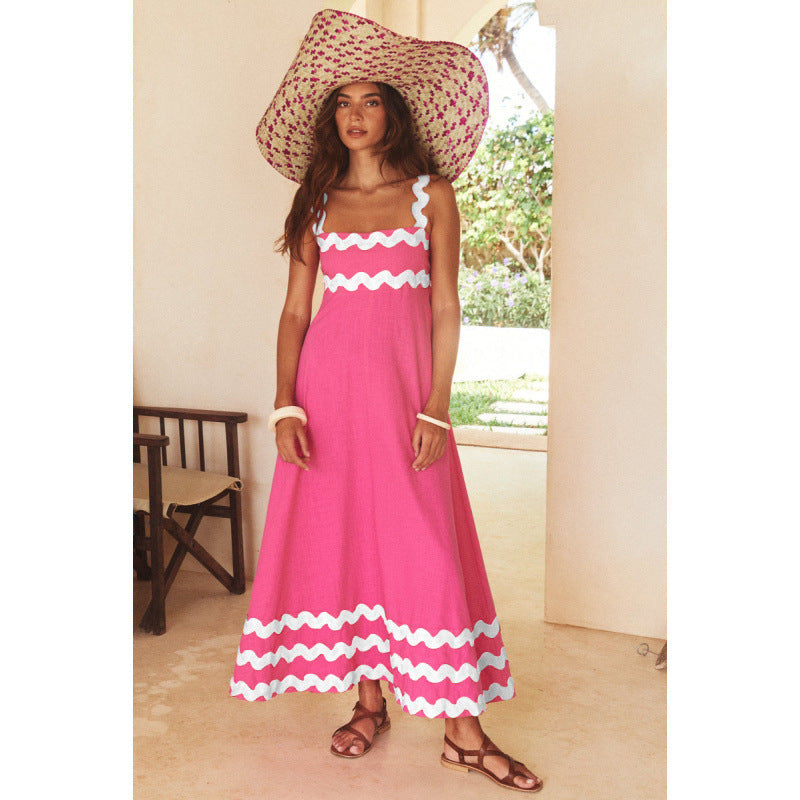 Jovie - Sleeveless Floral Printed Loose Dress Pink Wrinkle White