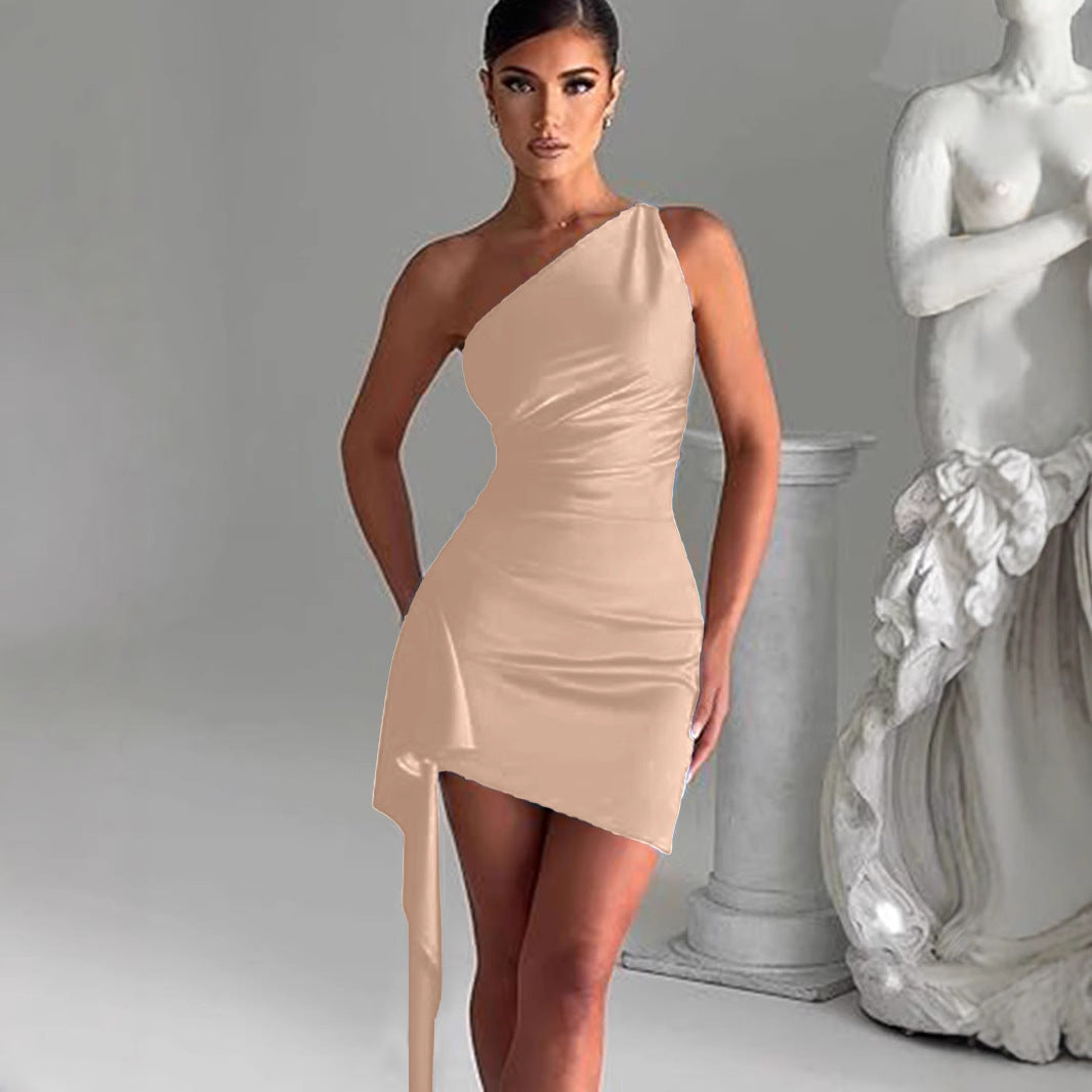 Asymmetrical One Shoulder Bodycon Evening Midi Dress