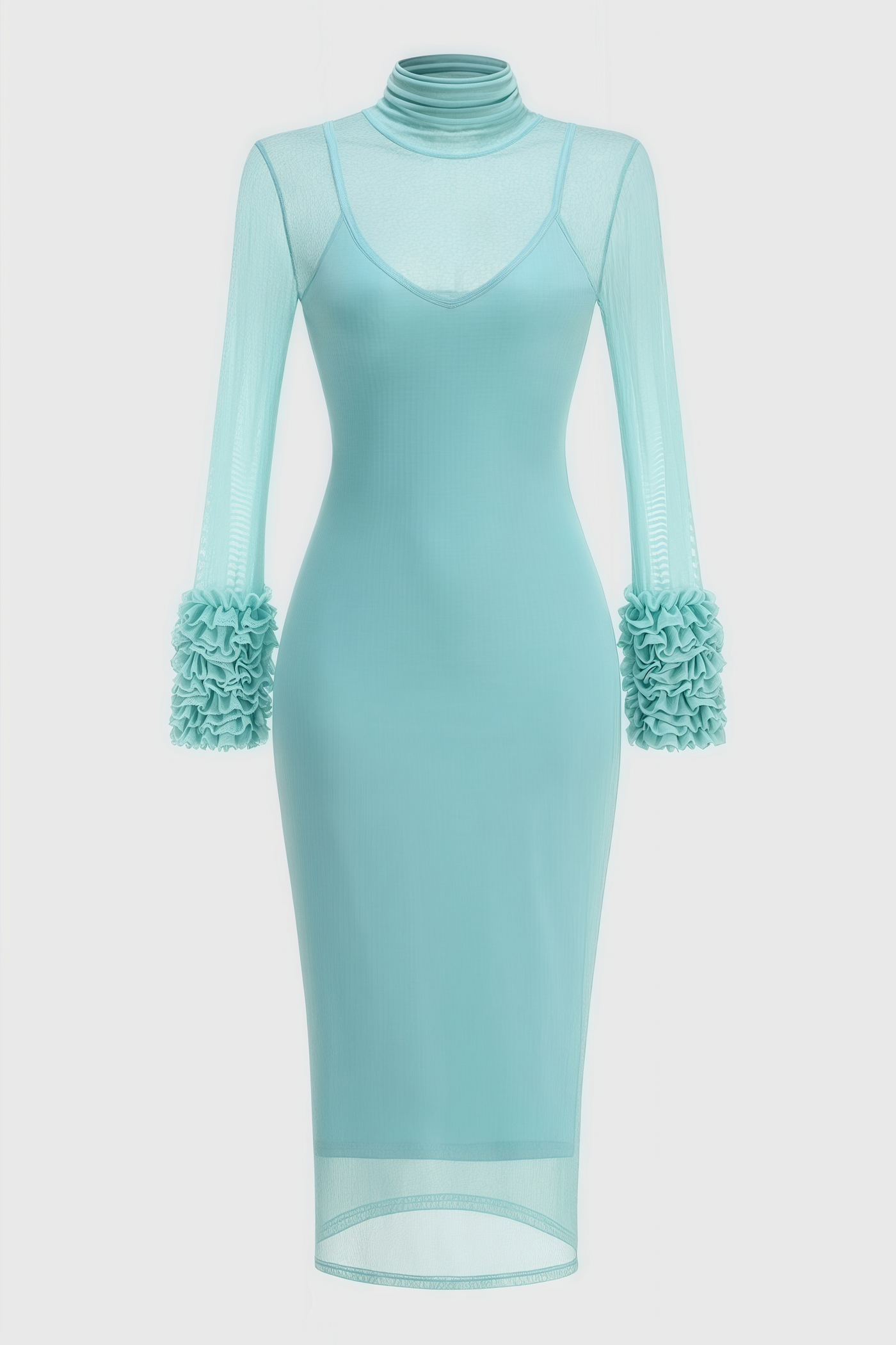 Abrife Blue Sheer Mesh Maxi Dress - View 4