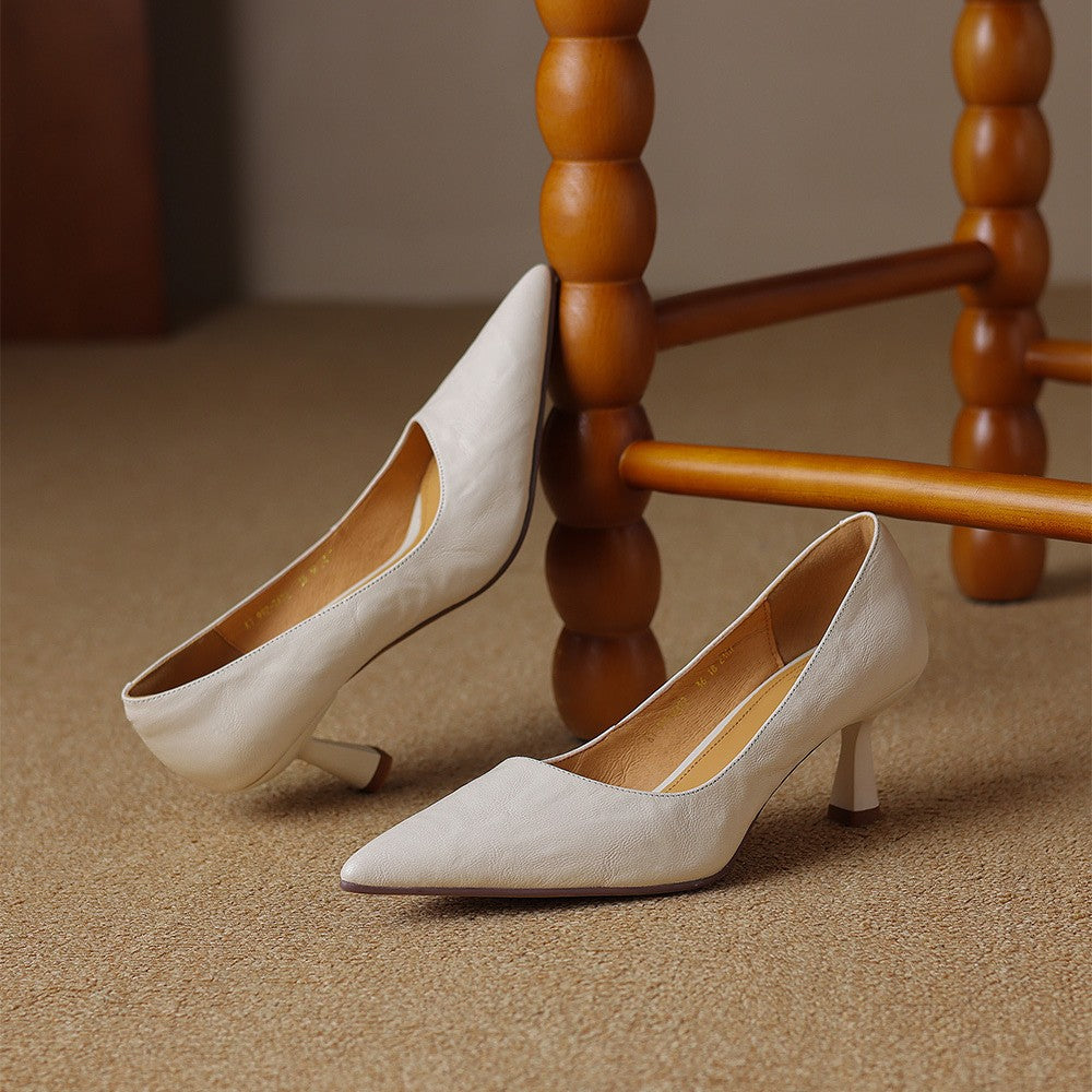Pointed Toe Slip On Sculpted Mid Heel Pumps