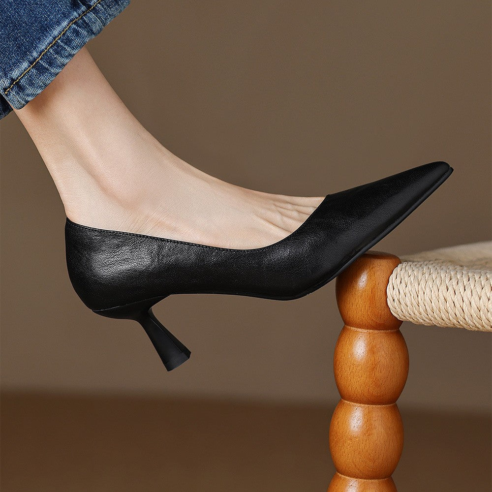 Pointed Toe Slip On Sculpted Mid Heel Pumps