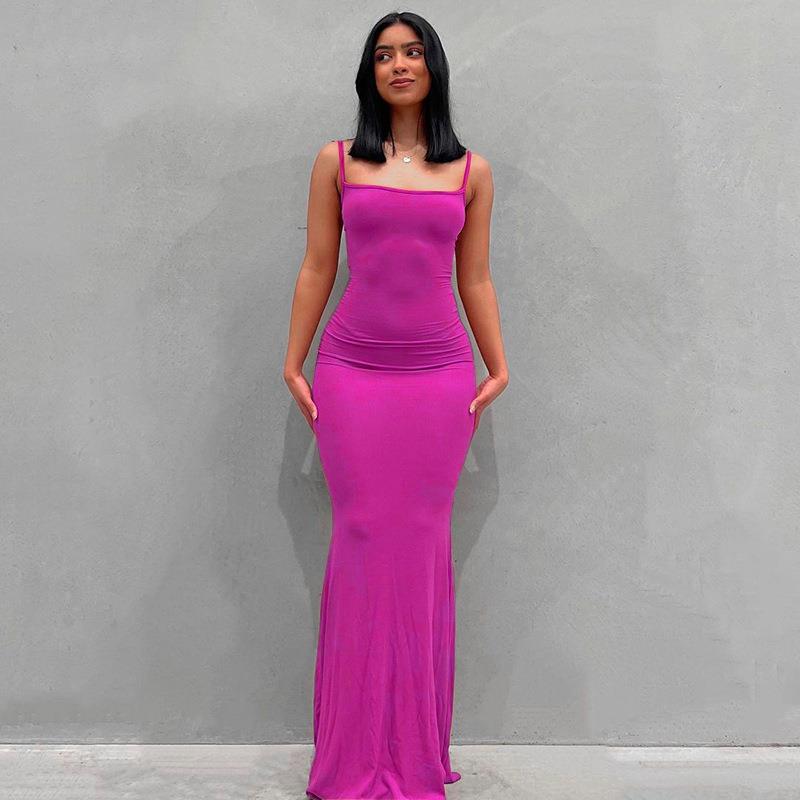 Scoop Neck Spaghetti Strap Bodycon Mermaid Maxi Dress 18