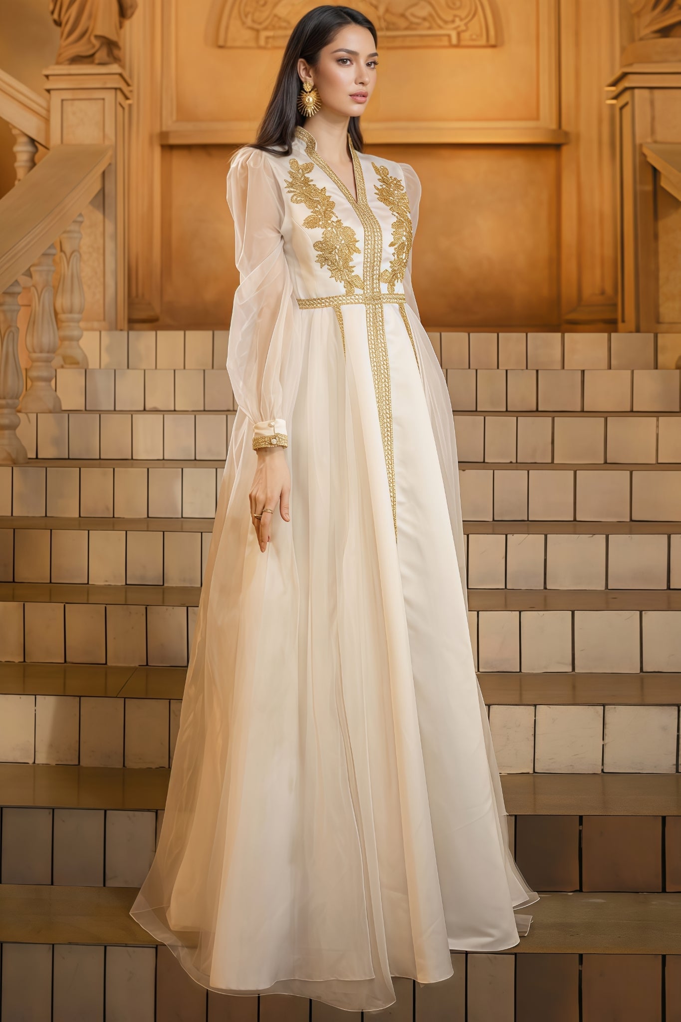 Isabef V-neck Embroidered Mesh Maxi Dress - View 5