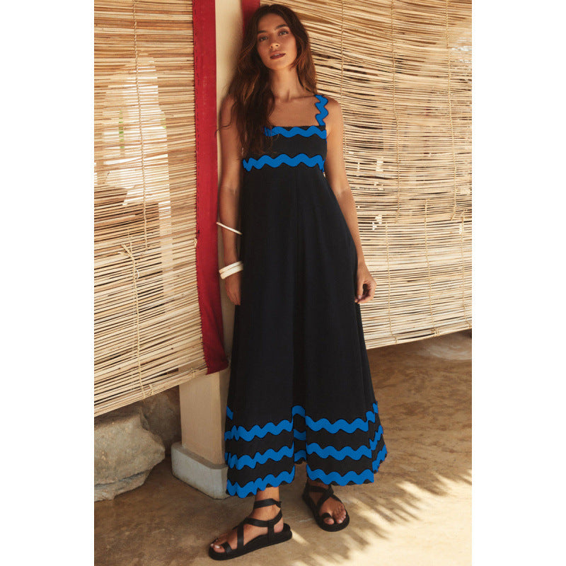 Jovie - Sleeveless Floral Printed Loose Dress Black Wrinkle Blue