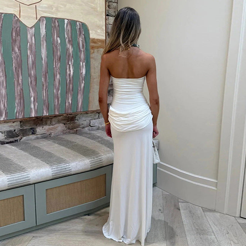Strapless Ruched Hip High Split Tube Maxi Dress 4