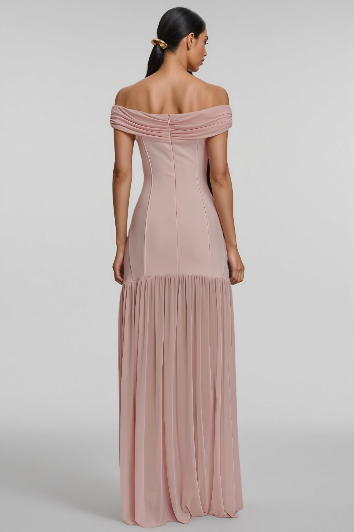 Cionlt Pink Mesh Backless Pleated Maxi Dress - View 4
