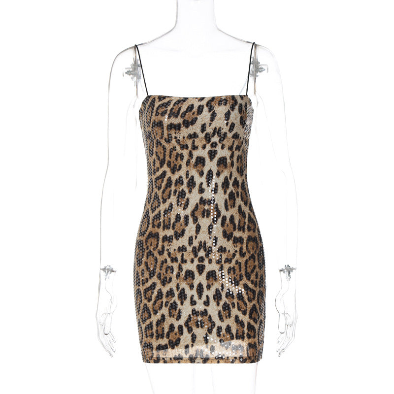 Leopard Sequin Square Neck Bodycon Mini Dress 6