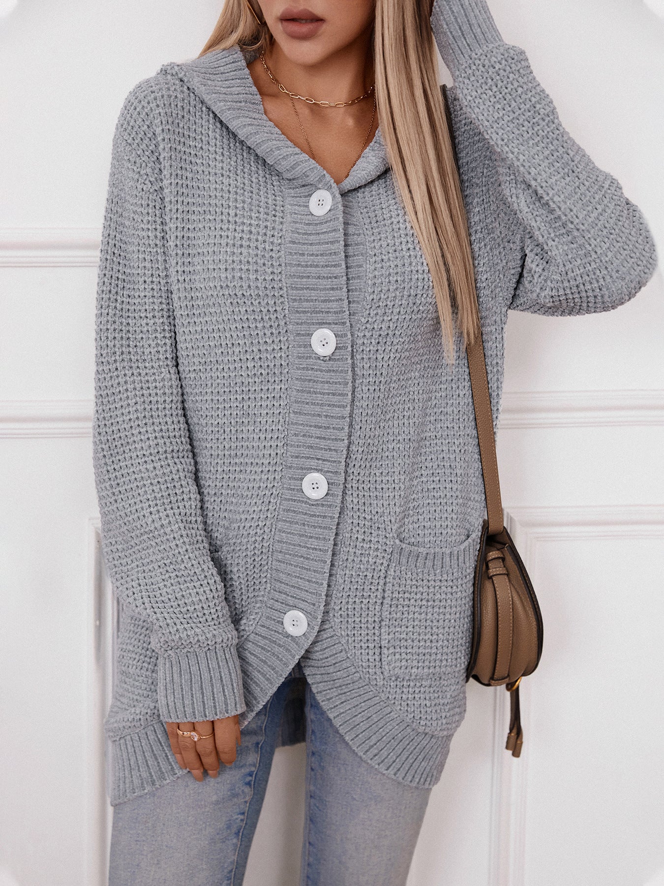 Vintage Loose Button Hooded Knit Cardigan Jacket