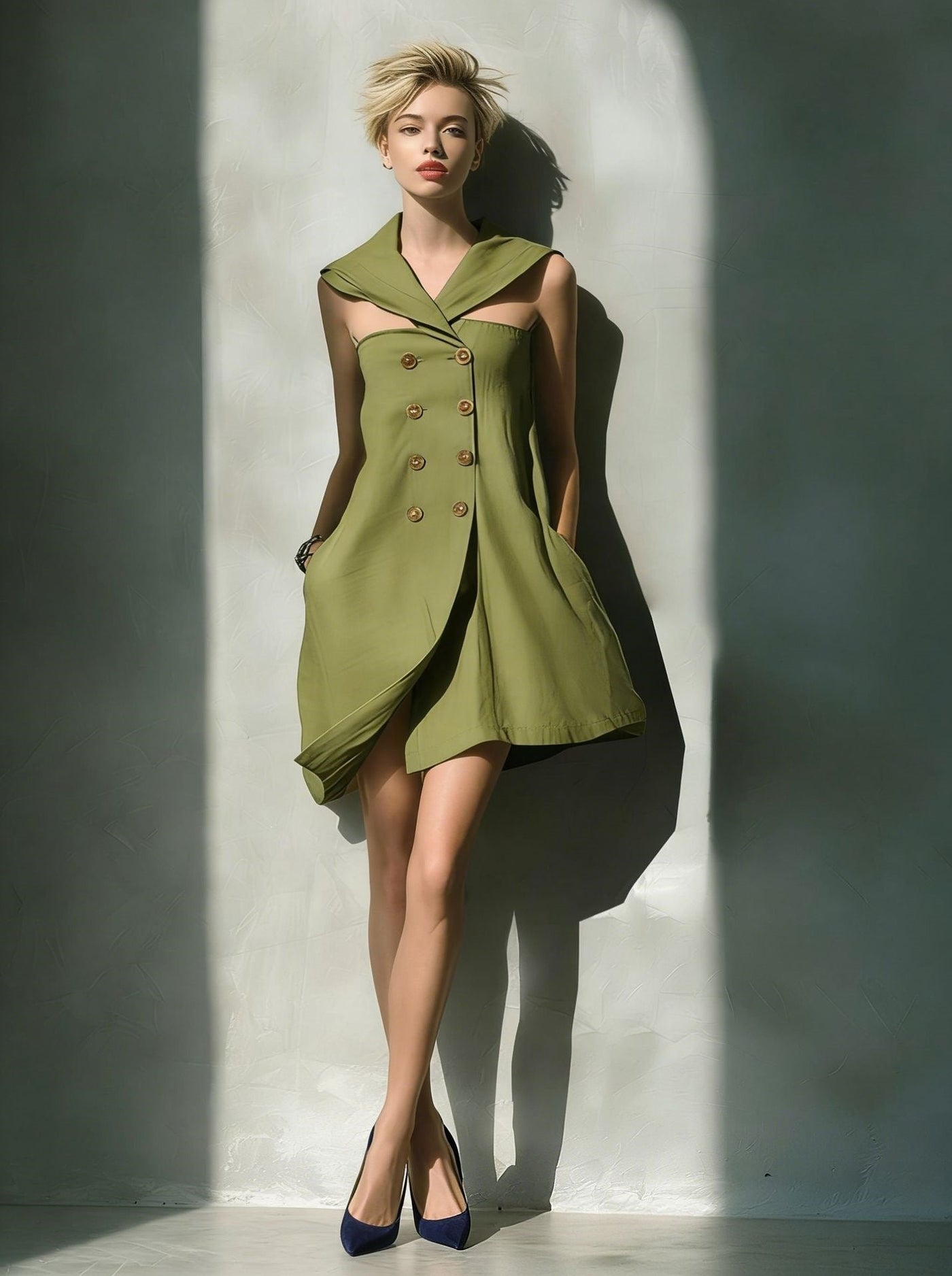 Sleeveless Lapel Double Breasted Blazer Mini Dress 6