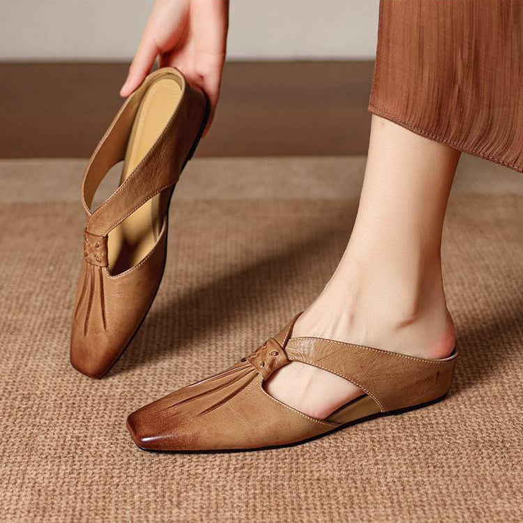 Square Toe Knot Strap Flat Mules