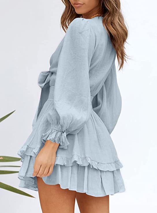 Krueger Textured Ruffle Dress - Powder Blue