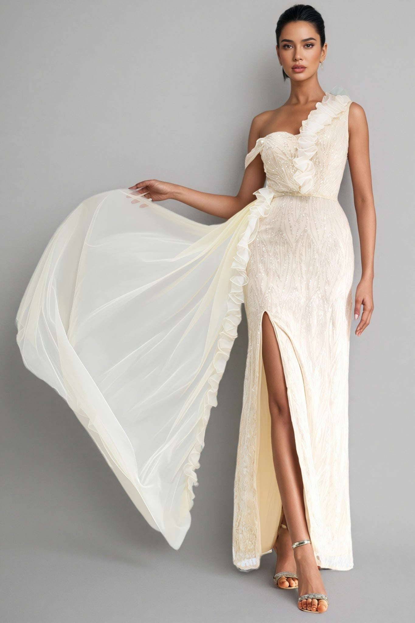Cadie Strapless Split Mesh Maxi Dress - View 2