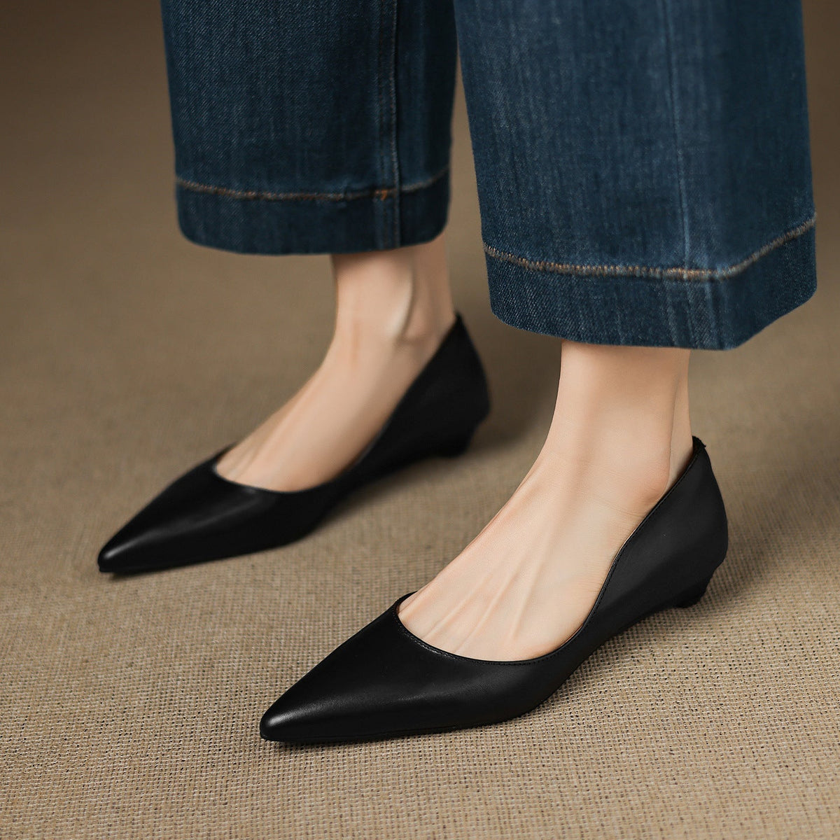 Pointed Toe Slip On Low Wedge Flats