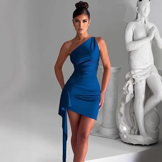 Asymmetrical One Shoulder Bodycon Evening Midi Dress