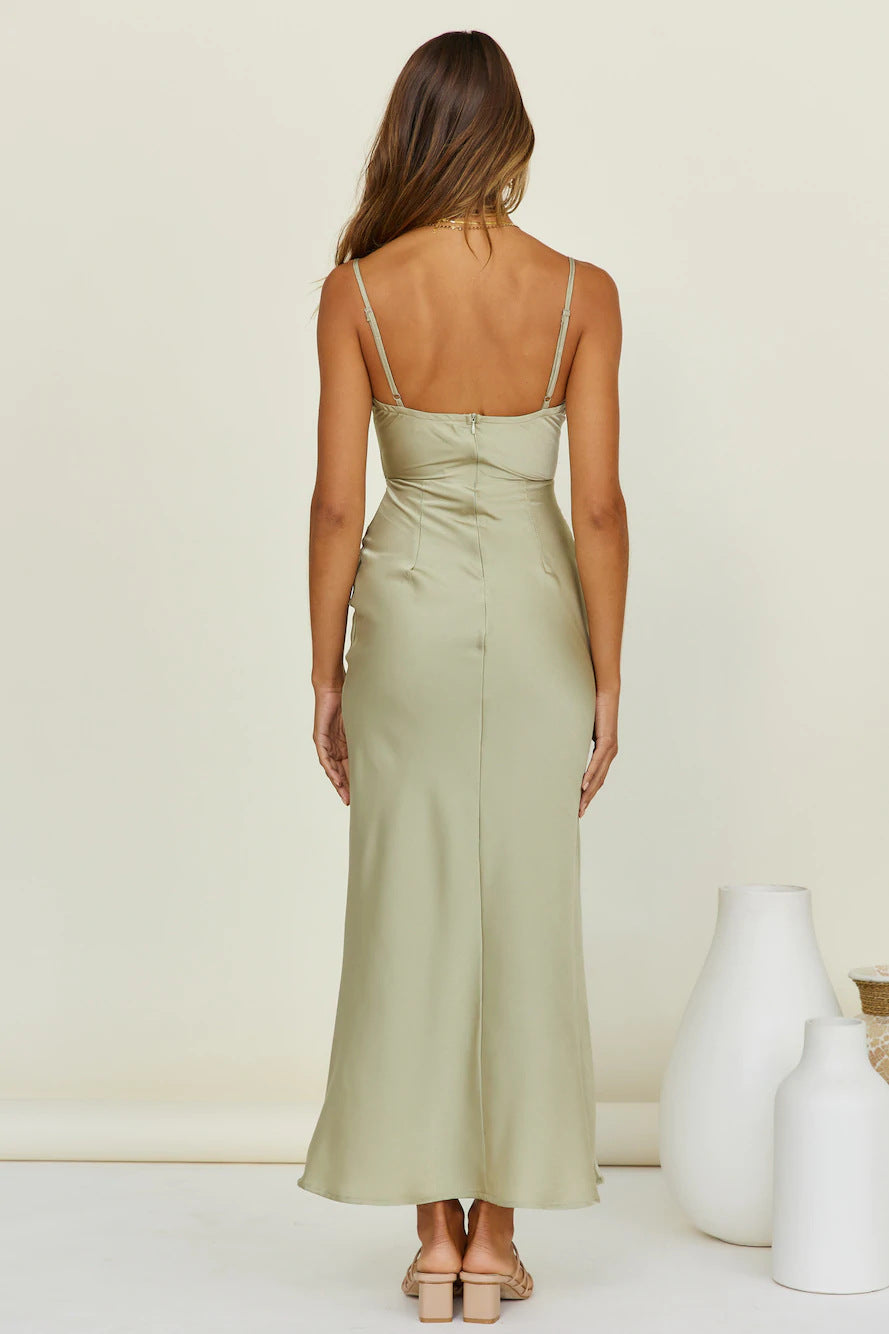 Satin Cowl Neck Cut Out Tie Waist Cami Maxi Dress 2