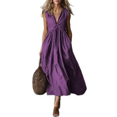 Deep V-Neck Sleeveless Twist Front Tiered Maxi Dress 5