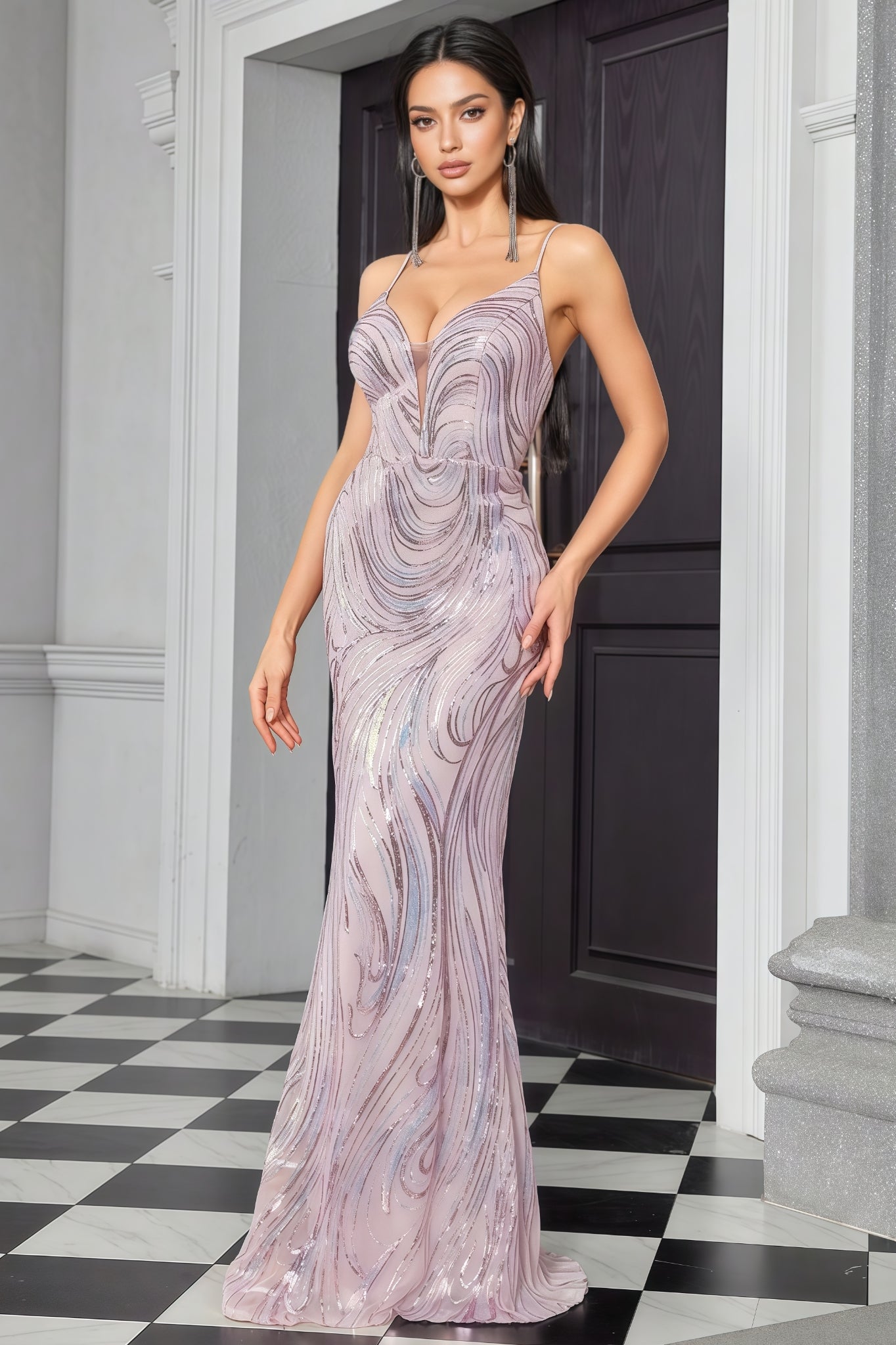 Vioky Pink Sequin Striped Maxi Dress - View 2