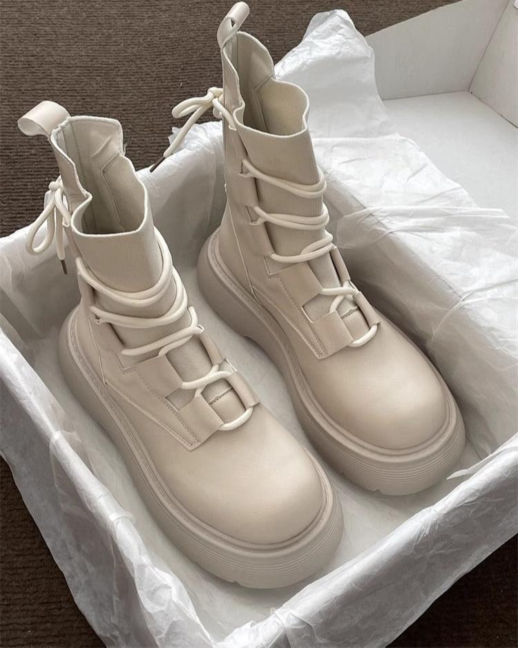 Lace Up Chunky Platform Combat Ankle Boots