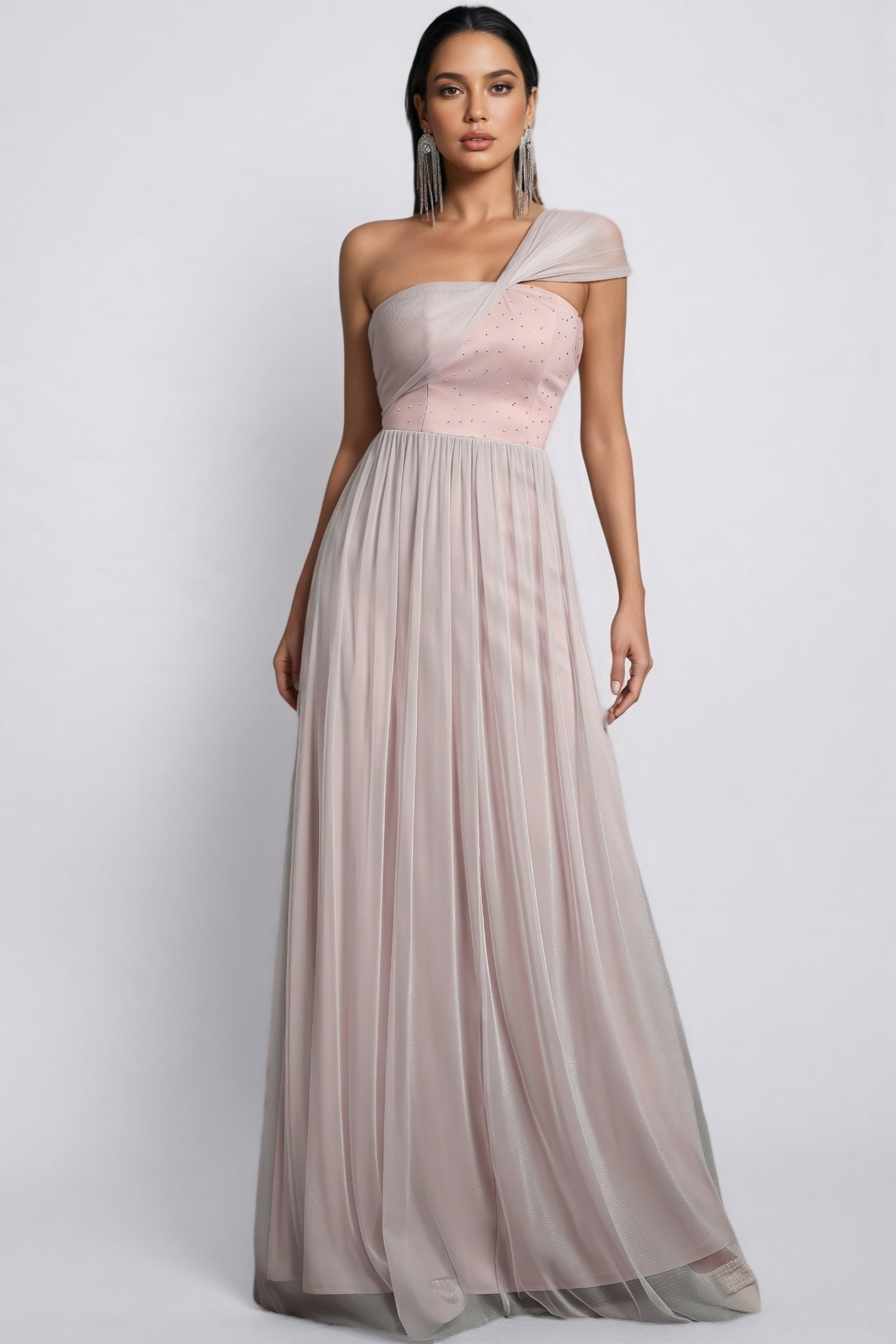 Ayven Pink One-Shoulder Mesh Maxi Dress - View 3