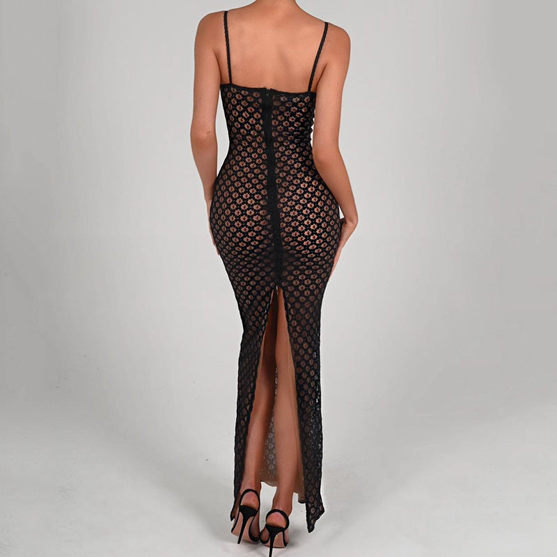 Autumn Sexy Suspender Tight Dress Lace Backless Split Polka Dot Dress - View 3