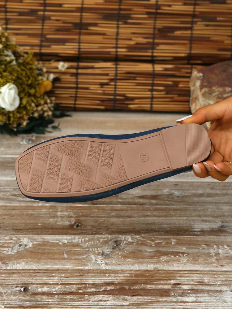 Navy knits hollow slip on shoes