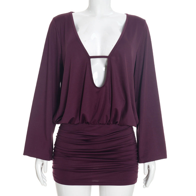 Plunging V-Neck Cut Out Balloon Sleeve Blouson Ruched Mini Dress 3