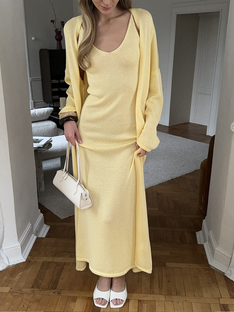 Knit Scoop Neck Cami Maxi Dress and Long Cardigan Two Piece Set 4