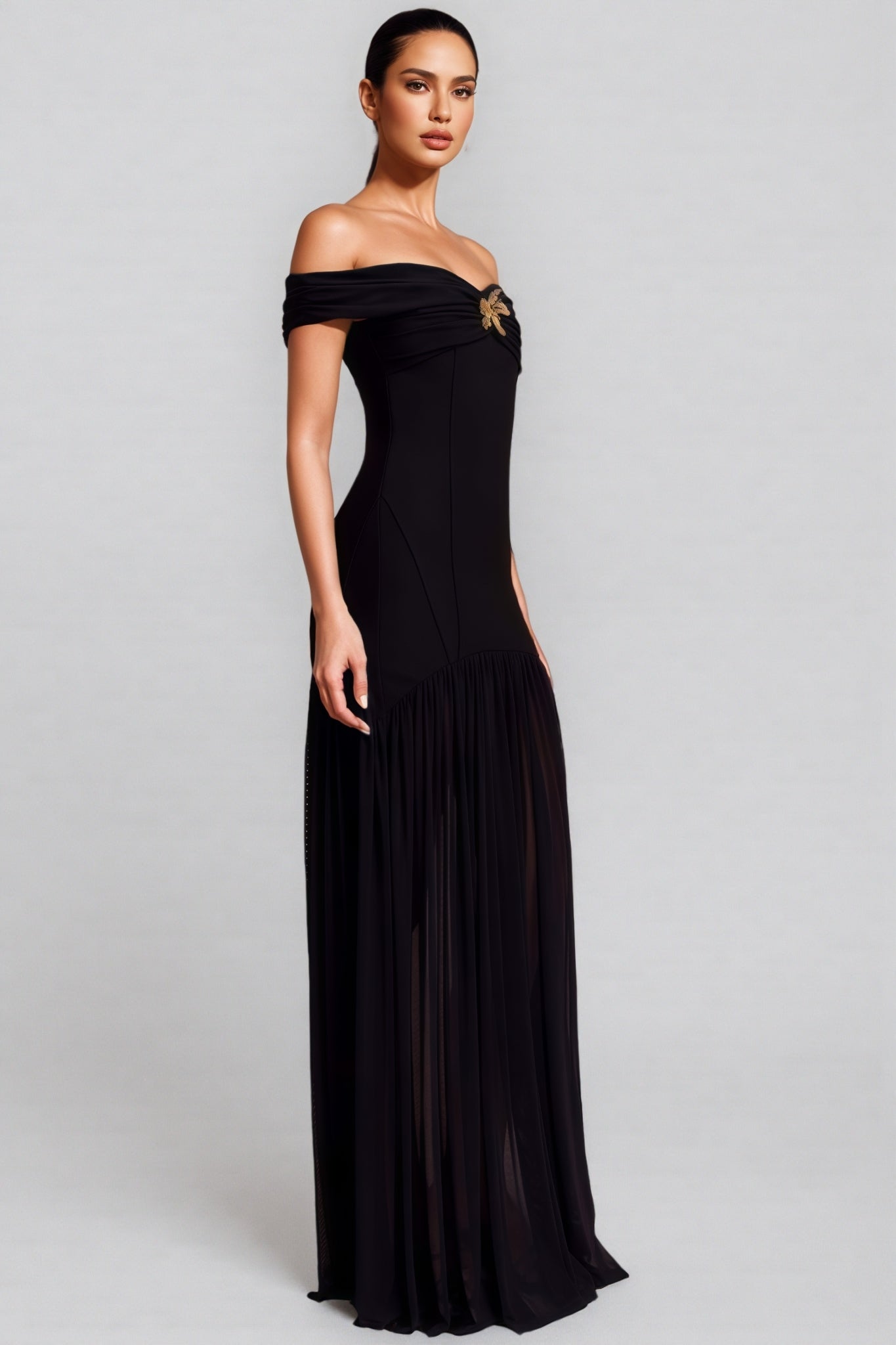 Dravert Black Mesh Backless Pleated Maxi Dress - View 2