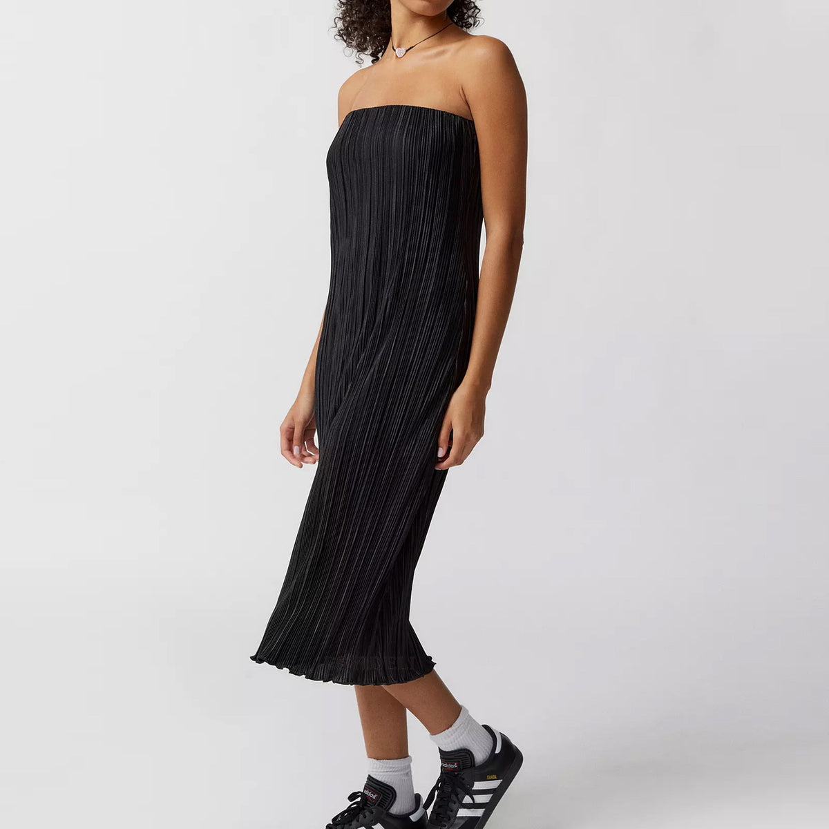Plisse Pleated Strapless Tube Straight Midi Dress 2